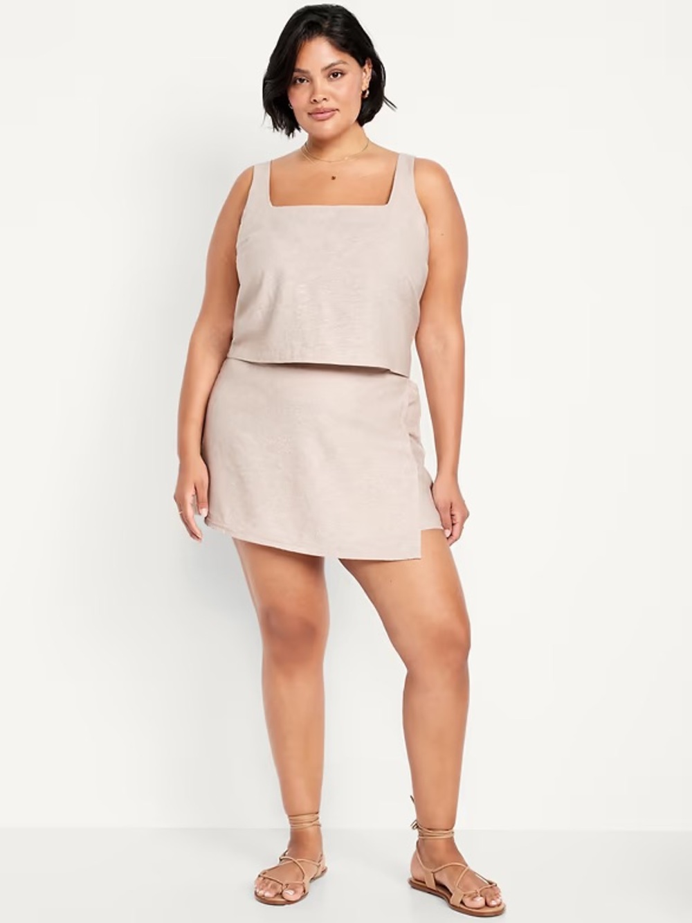 Old Navy Women’s Light Tan Linen Blend Wrap Skort Side Tie Sz Large Tall NWT